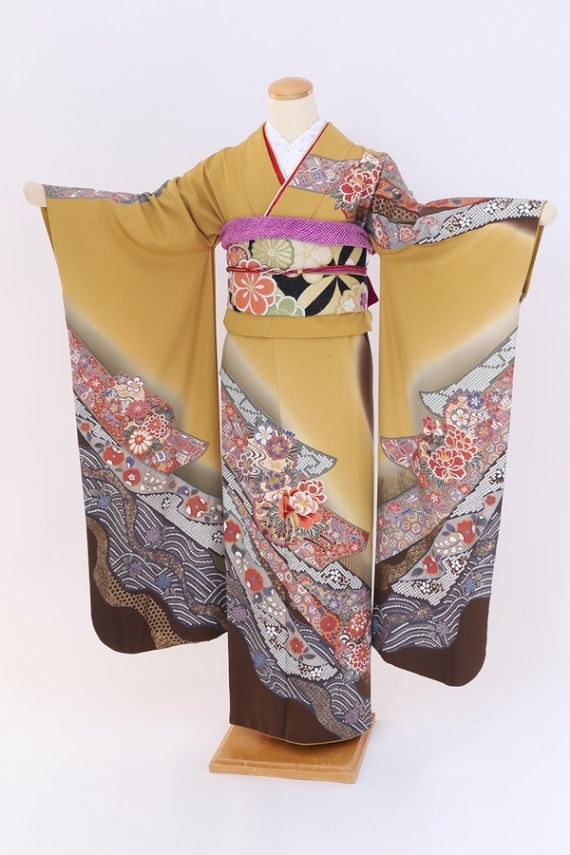 振袖 レンタル 成人式 フルセット 黄(からし)