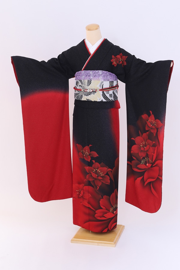 振袖 レンタル 成人式 フルセット 黒×赤