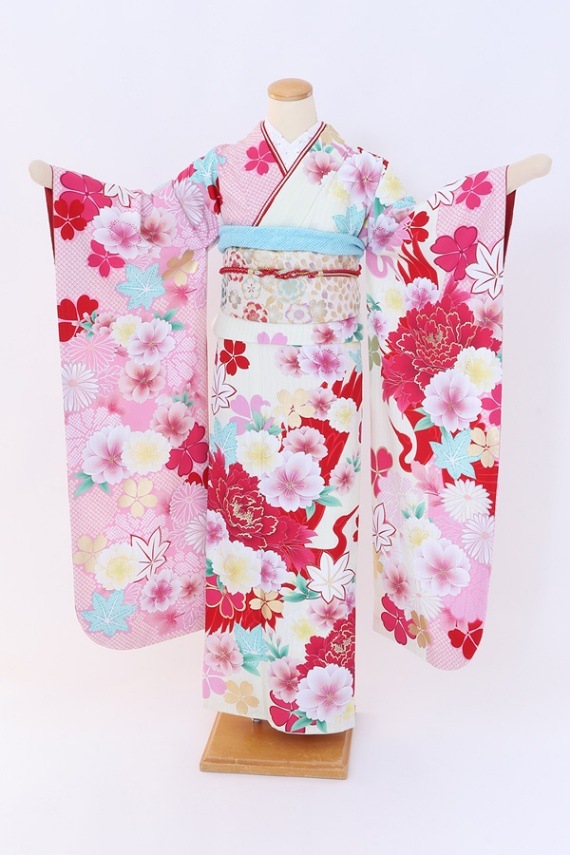 振袖 レンタル 成人式 フルセット ｸﾘｰﾑ×ﾋﾟﾝｸ