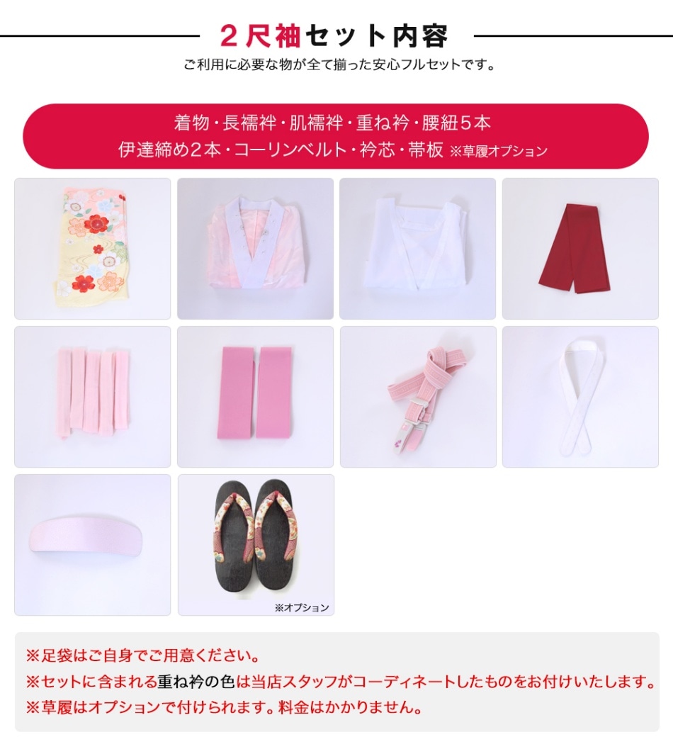 ２尺袖 単品レンタル 白×黒