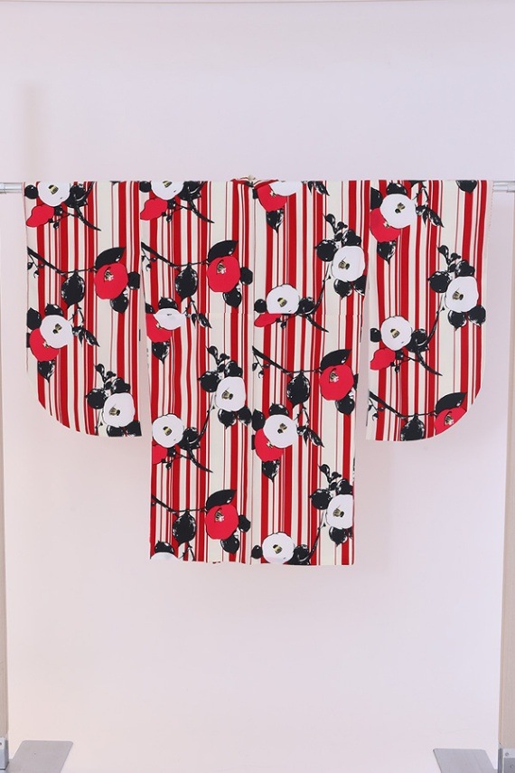 ２尺袖 単品レンタル 白×赤