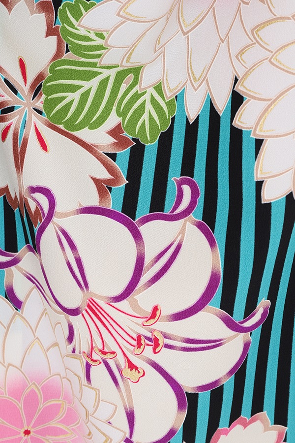 振袖 レンタル 成人式 フルセット 黒緑(ｽﾄﾗｲﾌﾟ)