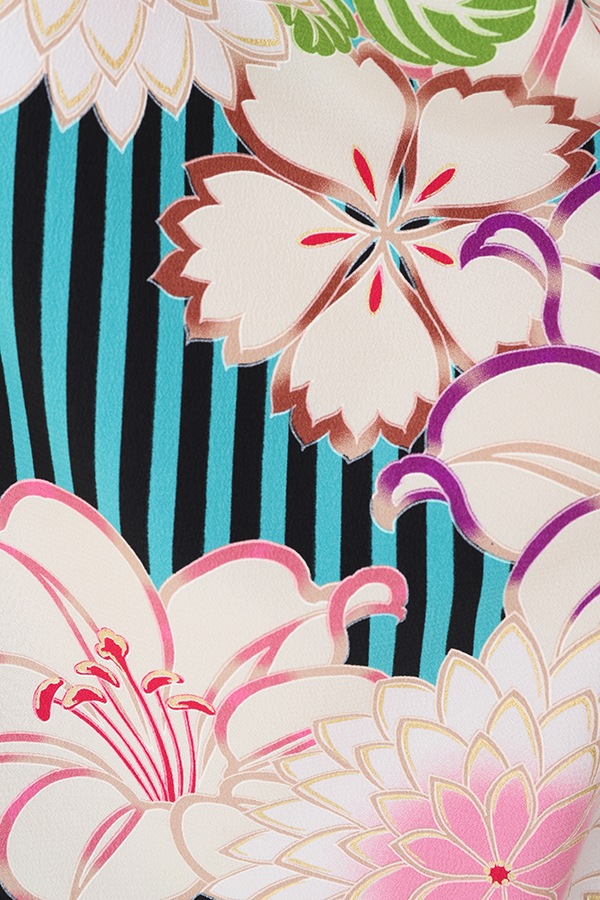 振袖 レンタル 成人式 フルセット 黒緑(ｽﾄﾗｲﾌﾟ)