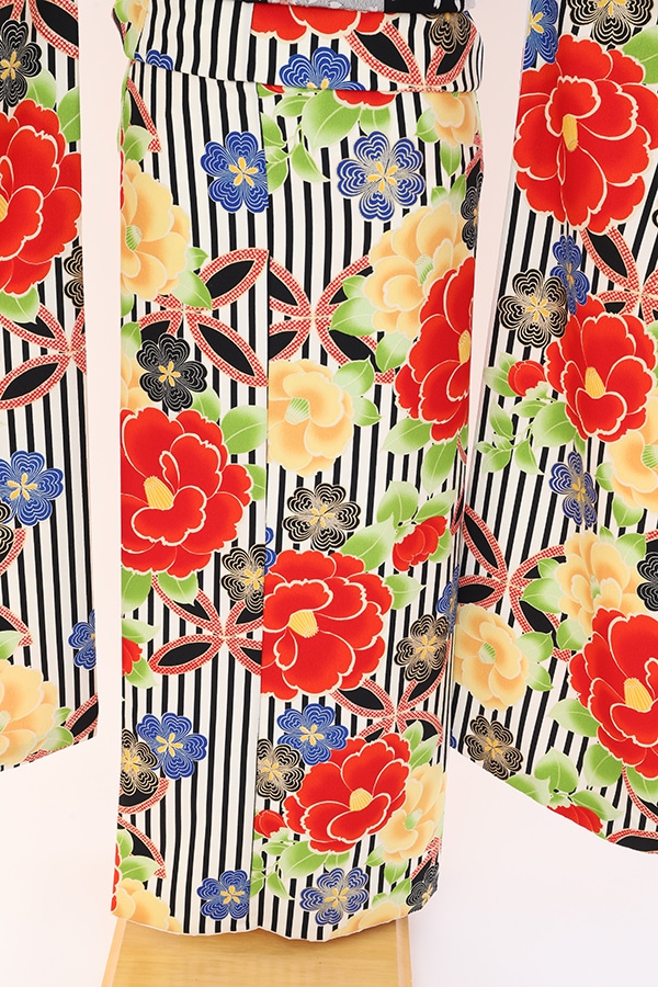 振袖 レンタル 成人式 フルセット 黒白(ｽﾄﾗｲﾌﾟ)