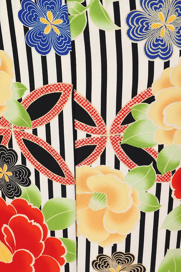 振袖 レンタル 成人式 フルセット 黒白(ｽﾄﾗｲﾌﾟ)