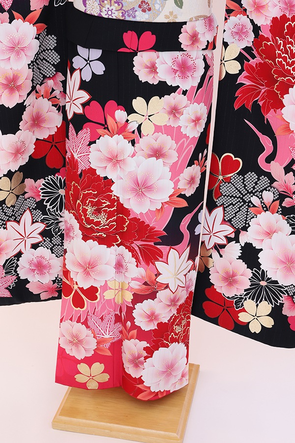 振袖 レンタル 成人式 フルセット 黒×濃ﾋﾟﾝｸ