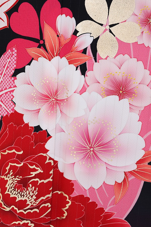 振袖 レンタル 成人式 フルセット 黒×濃ﾋﾟﾝｸ