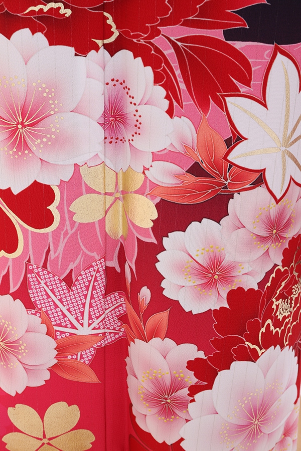 振袖 レンタル 成人式 フルセット 黒×濃ﾋﾟﾝｸ