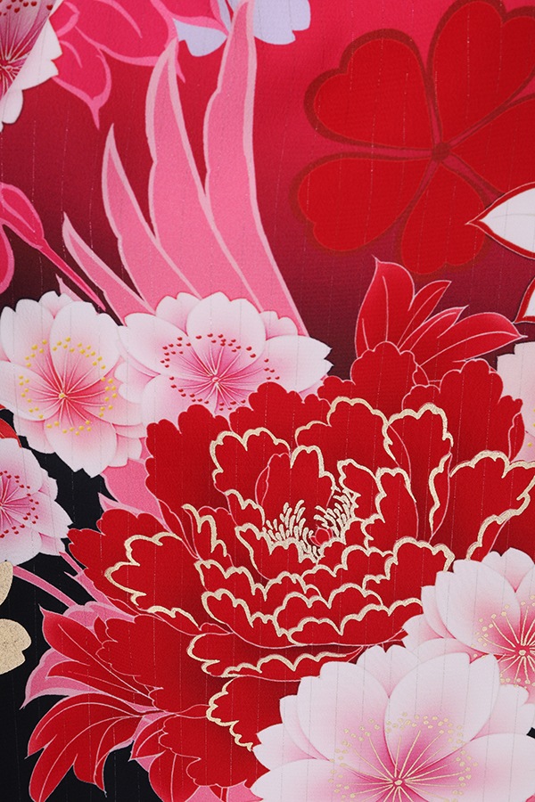 振袖 レンタル 成人式 フルセット 黒×濃ﾋﾟﾝｸ