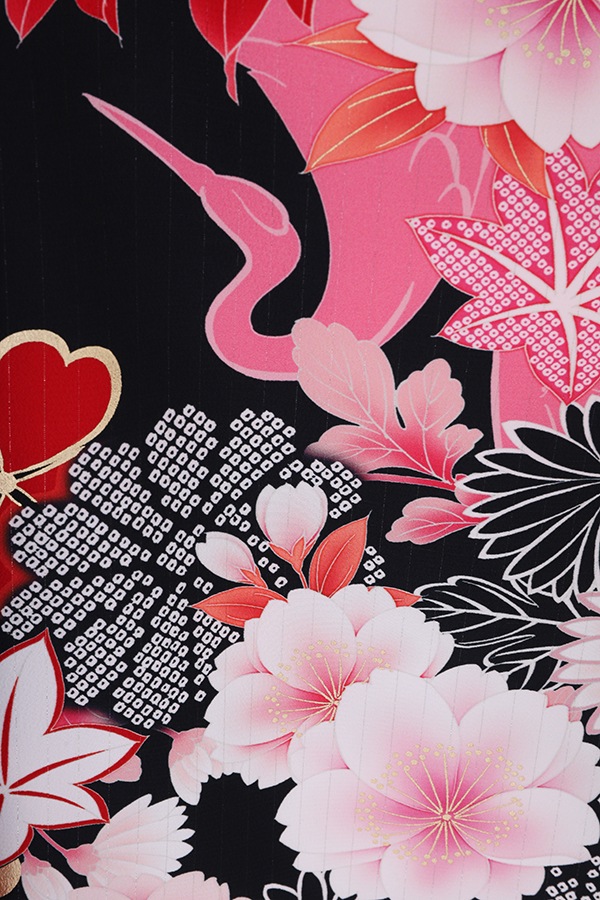 振袖 レンタル 成人式 フルセット 黒×濃ﾋﾟﾝｸ