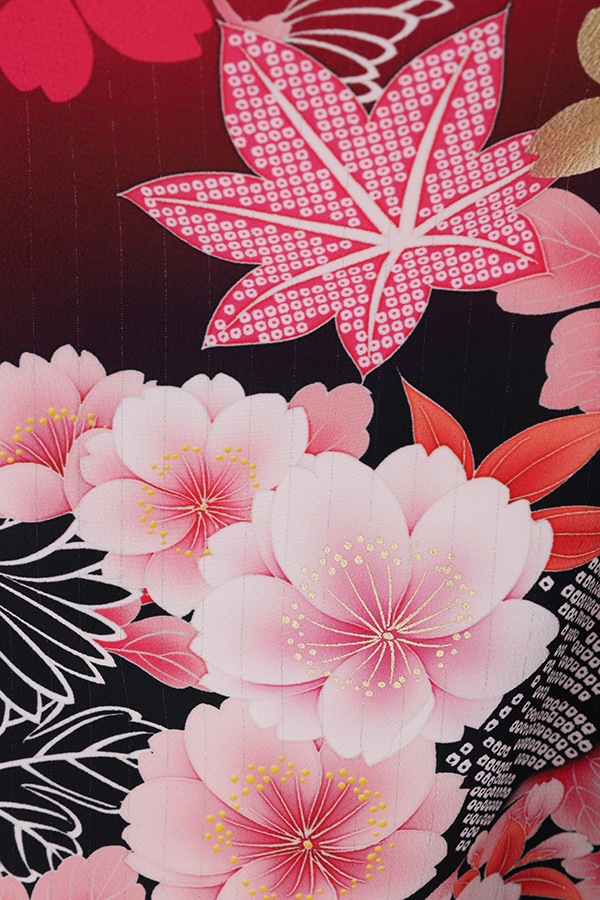 振袖 レンタル 成人式 フルセット 黒×濃ﾋﾟﾝｸ