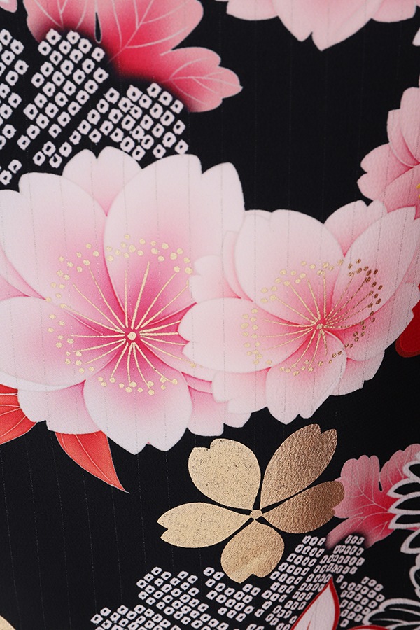 振袖 レンタル 成人式 フルセット 黒×濃ﾋﾟﾝｸ