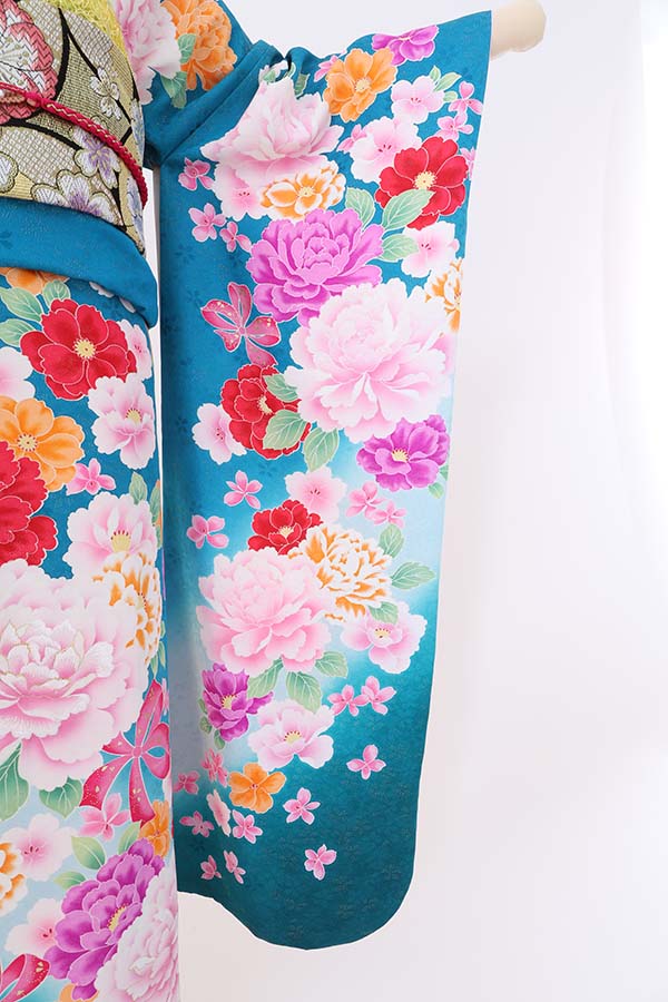 振袖 レンタル 成人式 フルセット 青緑