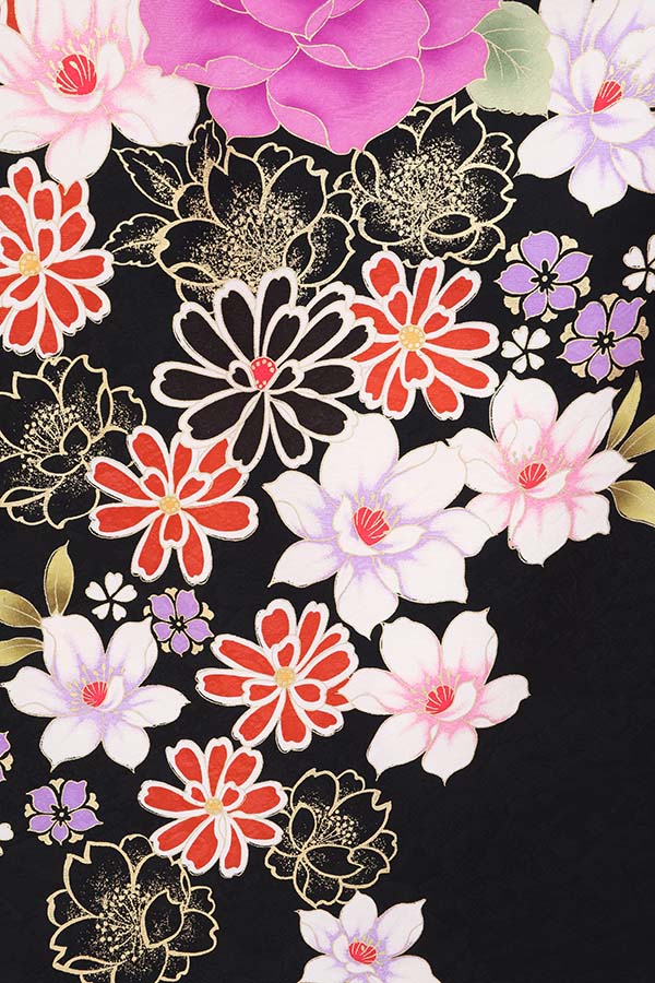 振袖 レンタル 成人式 フルセット 黒×ピンク