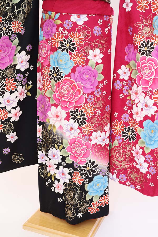 振袖 レンタル 成人式 フルセット 黒×ピンク