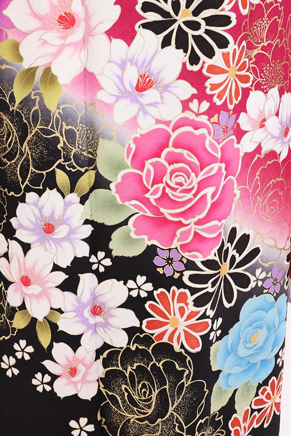 振袖 レンタル 成人式 フルセット 黒×ピンク