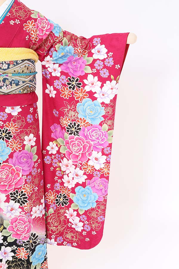 振袖 レンタル 成人式 フルセット 黒×ピンク