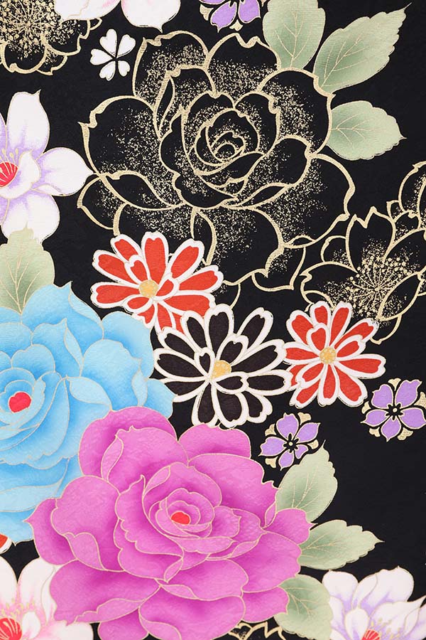 振袖 レンタル 成人式 フルセット 黒×ピンク