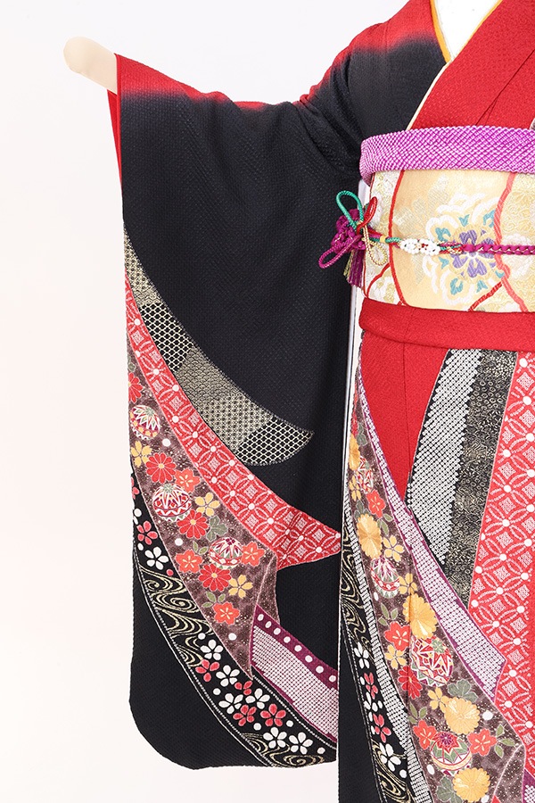 振袖 レンタル 成人式 フルセット 赤×黒