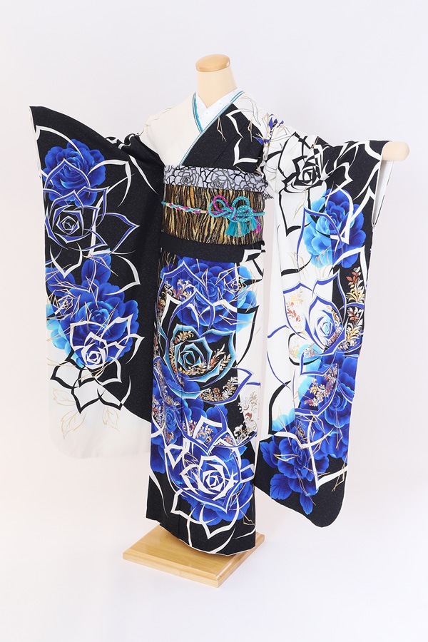 振袖 レンタル 成人式 フルセット 黒×白