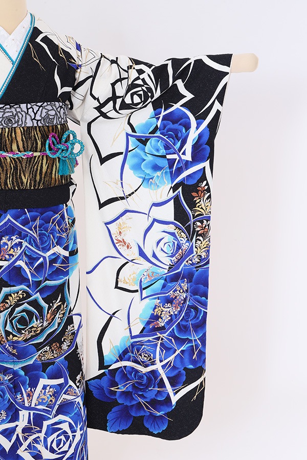 振袖 レンタル 成人式 フルセット 黒×白