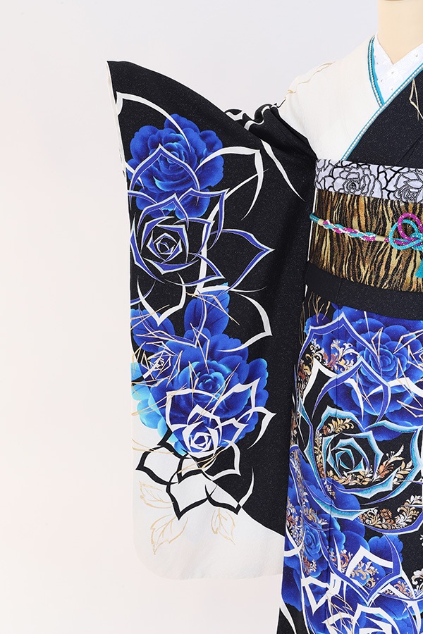 振袖 レンタル 成人式 フルセット 黒×白