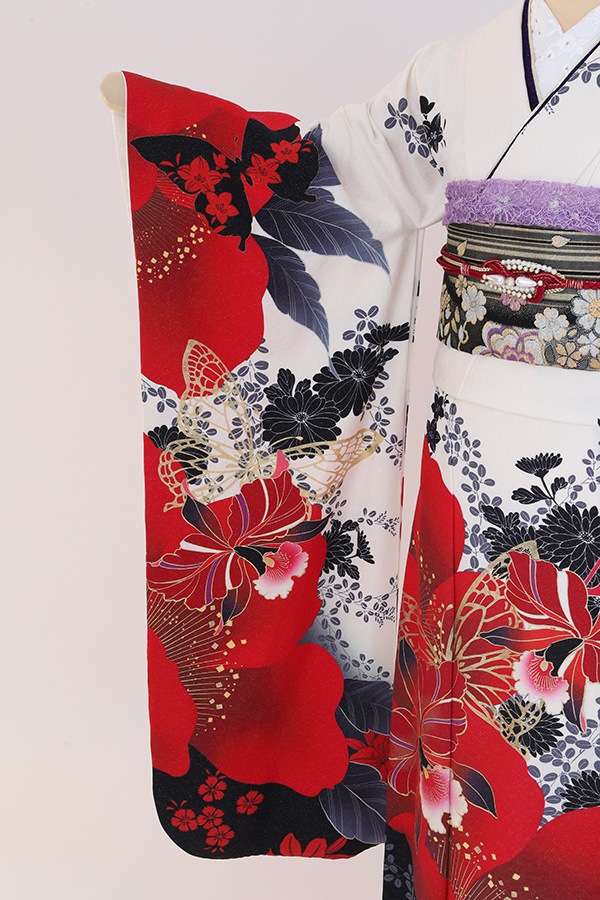 振袖 レンタル 成人式 フルセット 白×赤