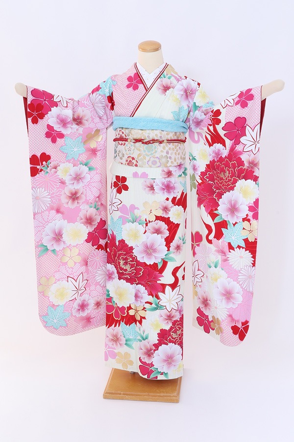 振袖 レンタル 成人式 フルセット ｸﾘｰﾑ×ﾋﾟﾝｸ