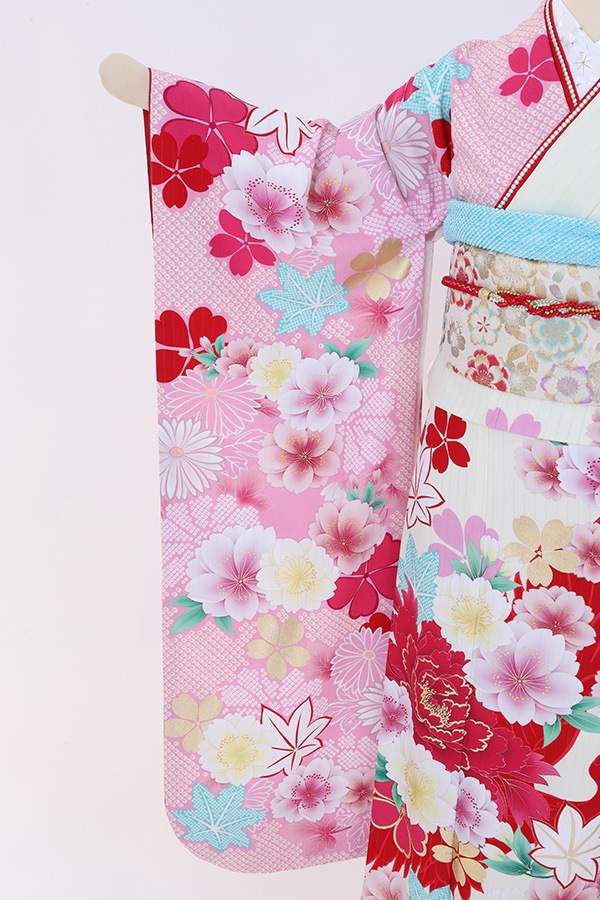 振袖 レンタル 成人式 フルセット ｸﾘｰﾑ×ﾋﾟﾝｸ