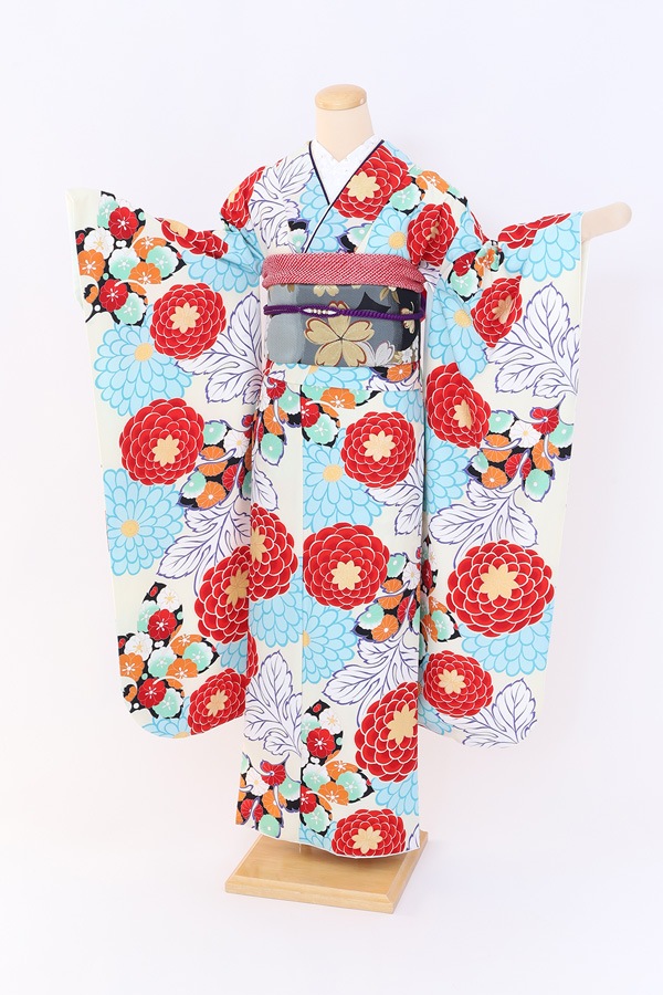 振袖 レンタル 成人式 フルセット ｸﾘｰﾑ×水色
