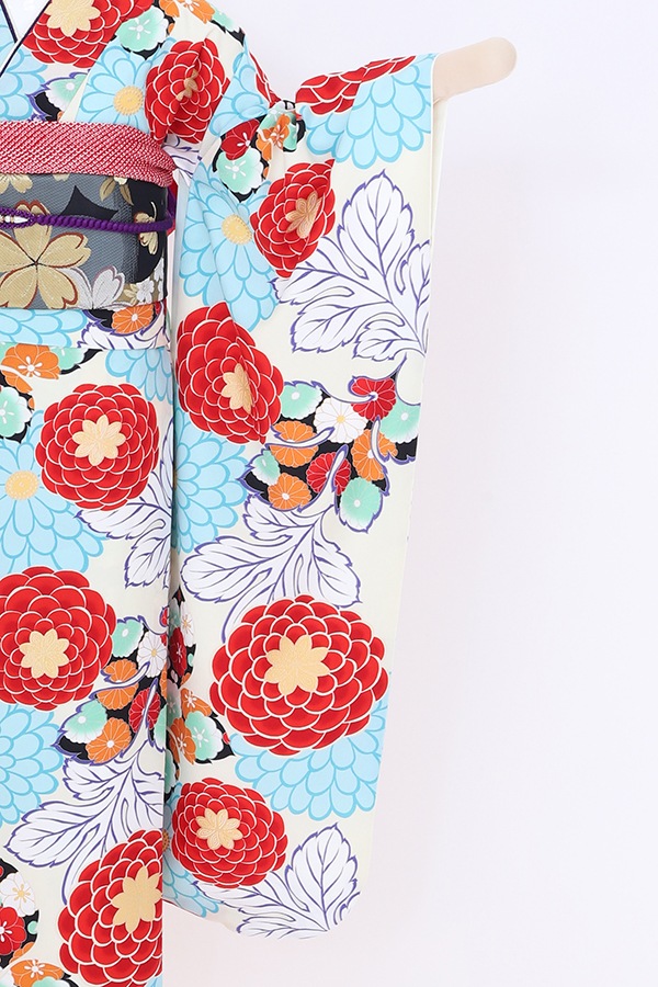 振袖 レンタル 成人式 フルセット ｸﾘｰﾑ×水色