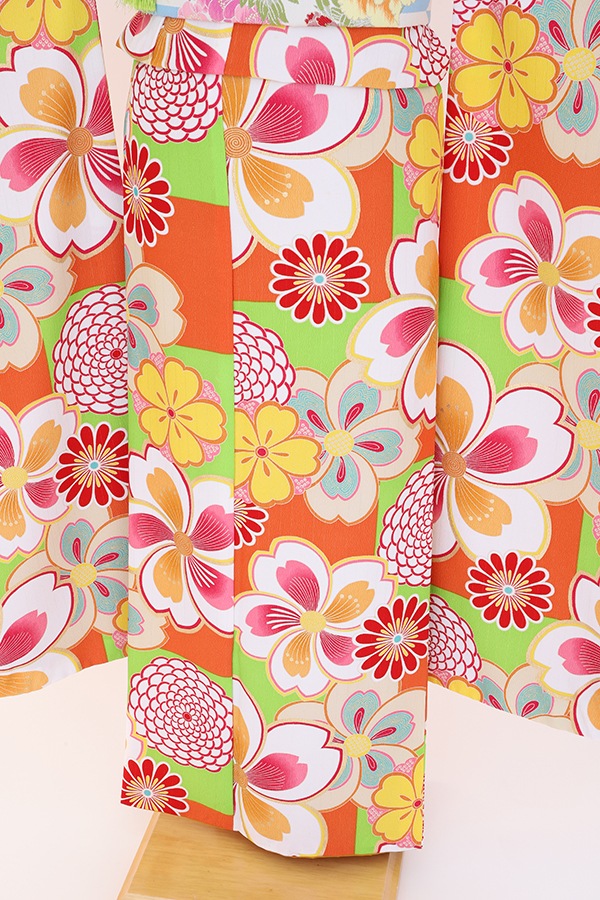 振袖 レンタル 成人式 フルセット 黄緑×ｵﾚﾝｼﾞ