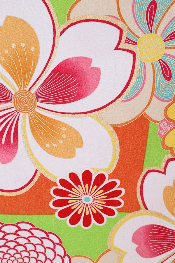 振袖 レンタル 成人式 フルセット 黄緑×ｵﾚﾝｼﾞ