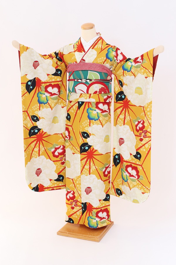 振袖 レンタル 成人式 フルセット 黄(からし）