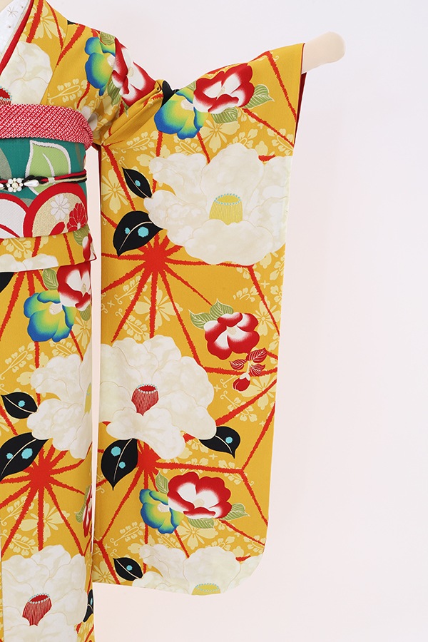 振袖 レンタル 成人式 フルセット 黄(からし）