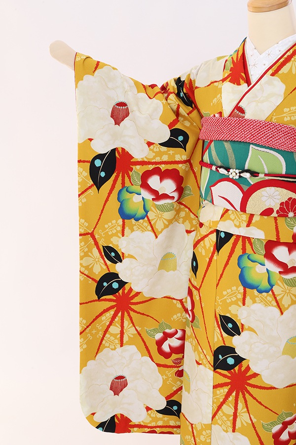 振袖 レンタル 成人式 フルセット 黄(からし）
