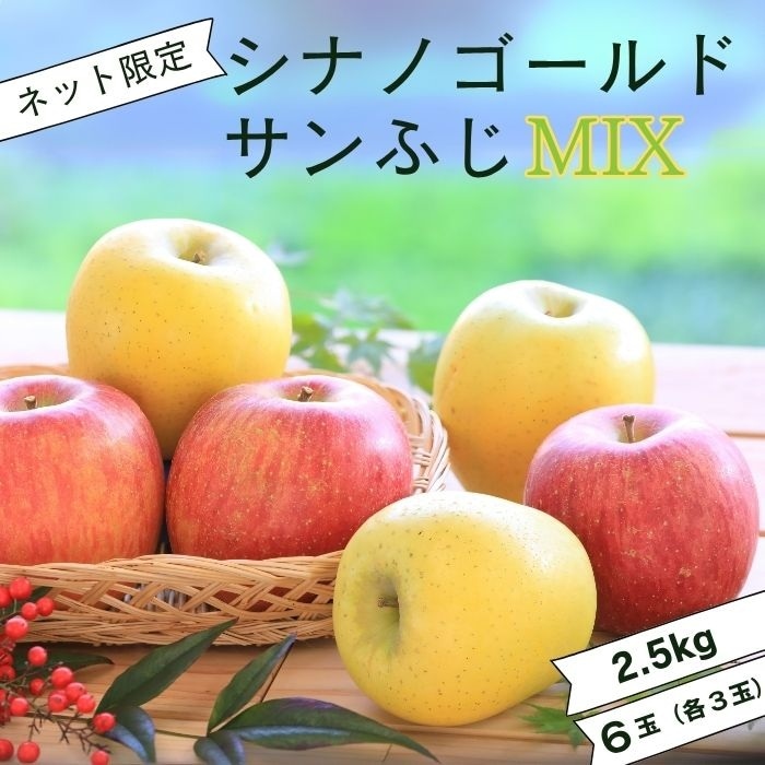 S326 りんご シナノゴールド&サンふじ MIX 約2.5kg 6玉(各3玉入) 11月下旬~12月上旬発送