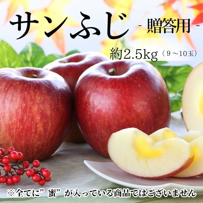 りんご サンふじ【贈答用】 約2.5kg(9～10玉)　S334　11月下旬～12月中旬発送
