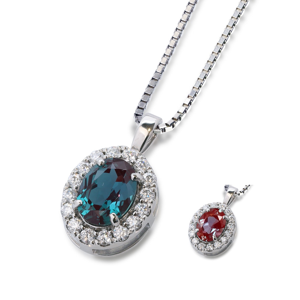 1.5ct アレキサンドライト HALOデザイン ネックレス（プラチナ又はゴールド）ラボグロウンアレキサンドライト