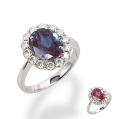 【プラチナ/K18】大粒 3.5カラット オーバル アレキサンドライト リング ( ラボグロウン ) 