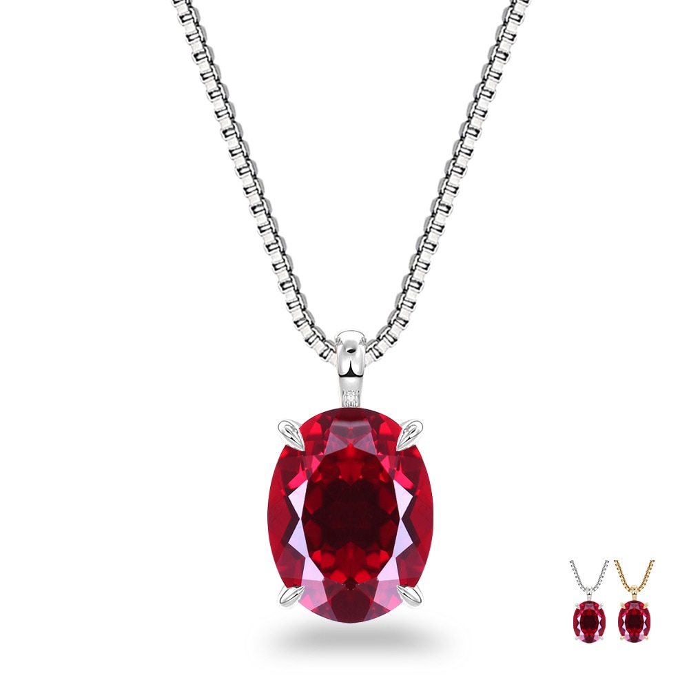 【Pt/K18】1.5ct オーバルカット ルビー ソリティアネックレス（ラボグロウン・ルビー）