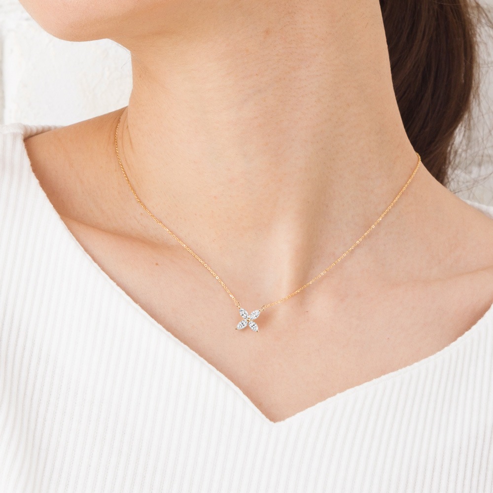 0.6ct / 0.8ct ダイヤモンド マーキスカット フラワーデザイン ネックレス ラボグロウン ダイヤモンド