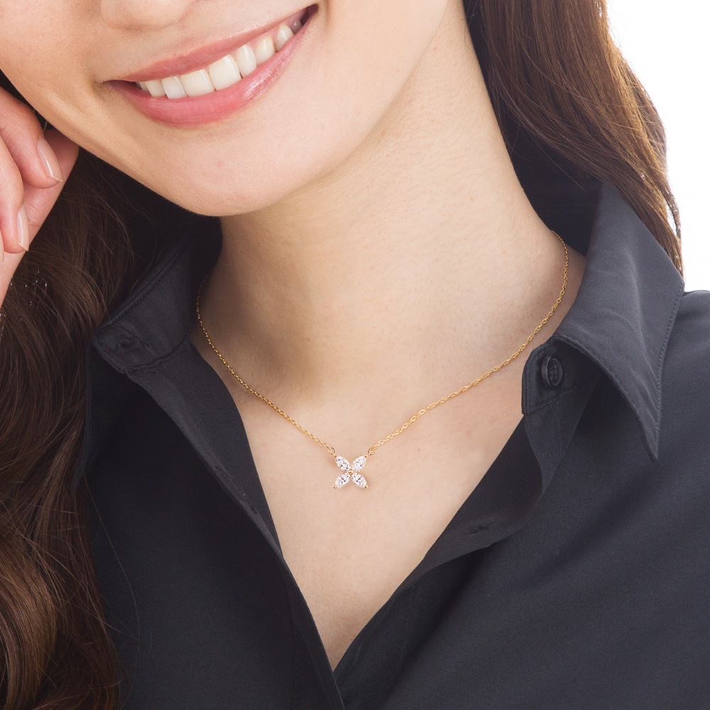 0.6ct / 0.8ct ダイヤモンド マーキスカット フラワーデザイン ネックレス ラボグロウン ダイヤモンド