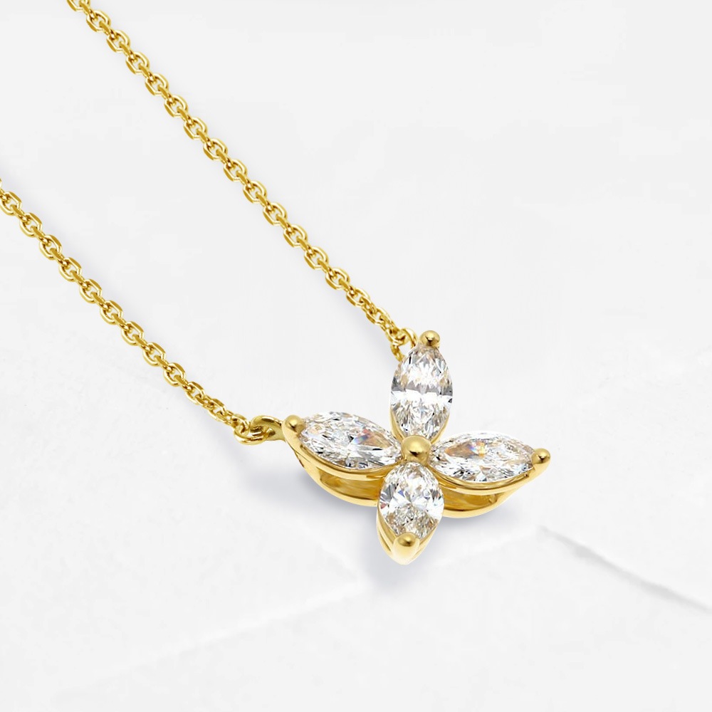 0.6ct / 0.8ct ダイヤモンド マーキスカット フラワーデザイン ネックレス ラボグロウン ダイヤモンド