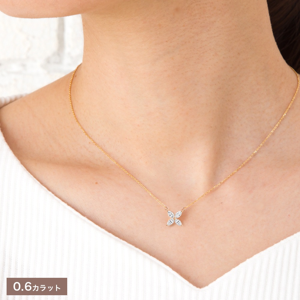0.6ct / 0.8ct ダイヤモンド マーキスカット フラワーデザイン ネックレス ラボグロウン ダイヤモンド
