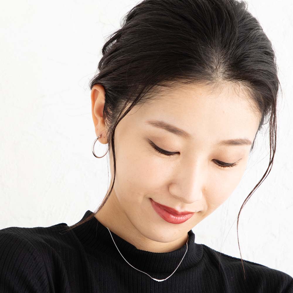 シルバー925 シンプルラウンド 甲丸タイプ ミディアムフープピアス