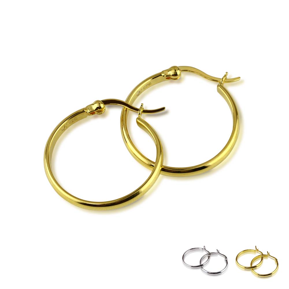 シルバー925 シンプルラウンド 甲丸タイプ ミディアムフープピアス