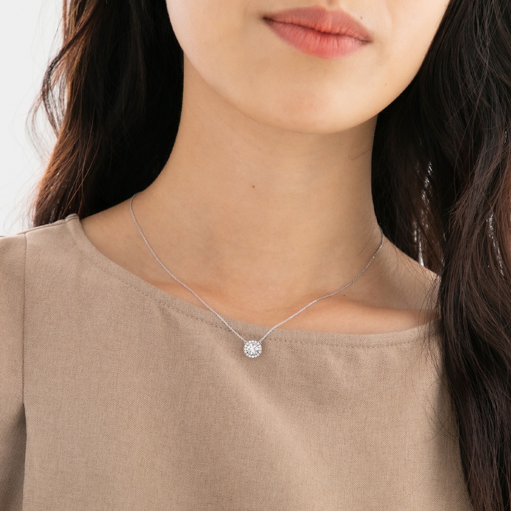【IGI鑑定書付き】0.63ct / 1.15ct ダイヤモンド HALO ネックレス プラチナ 又は 18金 ゴールド ラボグロウン ダイヤモンド