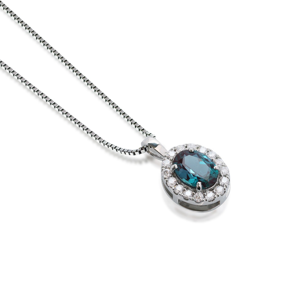 1.5ct アレキサンドライト HALOデザイン ネックレス(プラチナ又はゴールド)ラボグロウンアレキサンドライト