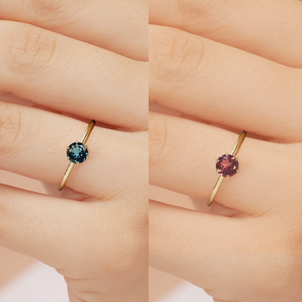 0.3カラット ラウンド アレキサンドライト リング ( ラボグロウン ) 指輪 プラチナ 18金ゴールド